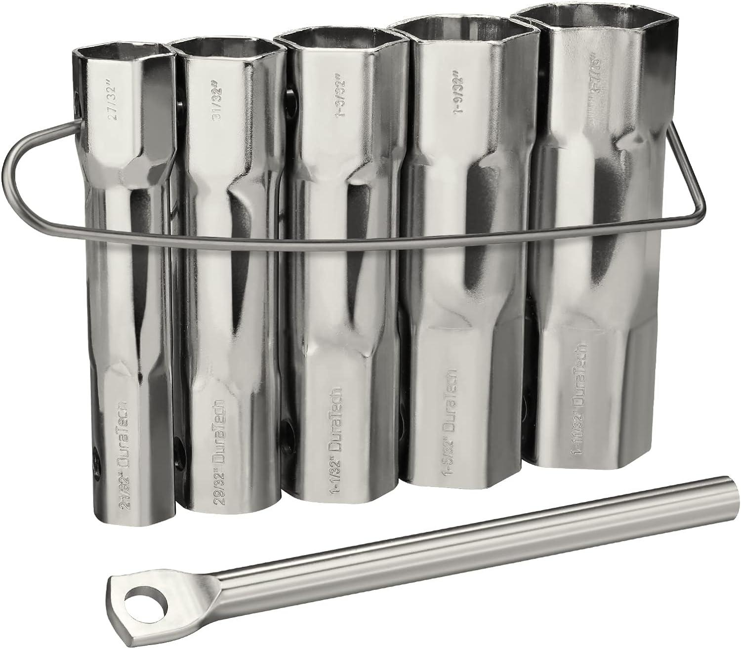 DURATECH Shower Valve Socket Wrench Set with Bar Handle for Removing Tub & Shower Valve，5-Piece, includes 21/32”x 27/32”, 29/32”x 31/32”, 1-1/32” x1-3/32”, 1-5/32”x1-9/32”, 1-11/32”x 1-7/16”