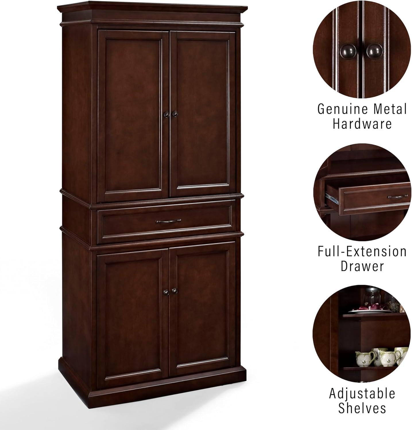 Parsons Pantry Storage Wood/Mahogany - Crosley: Adjustable Shelving, Drawer, Traditional Style