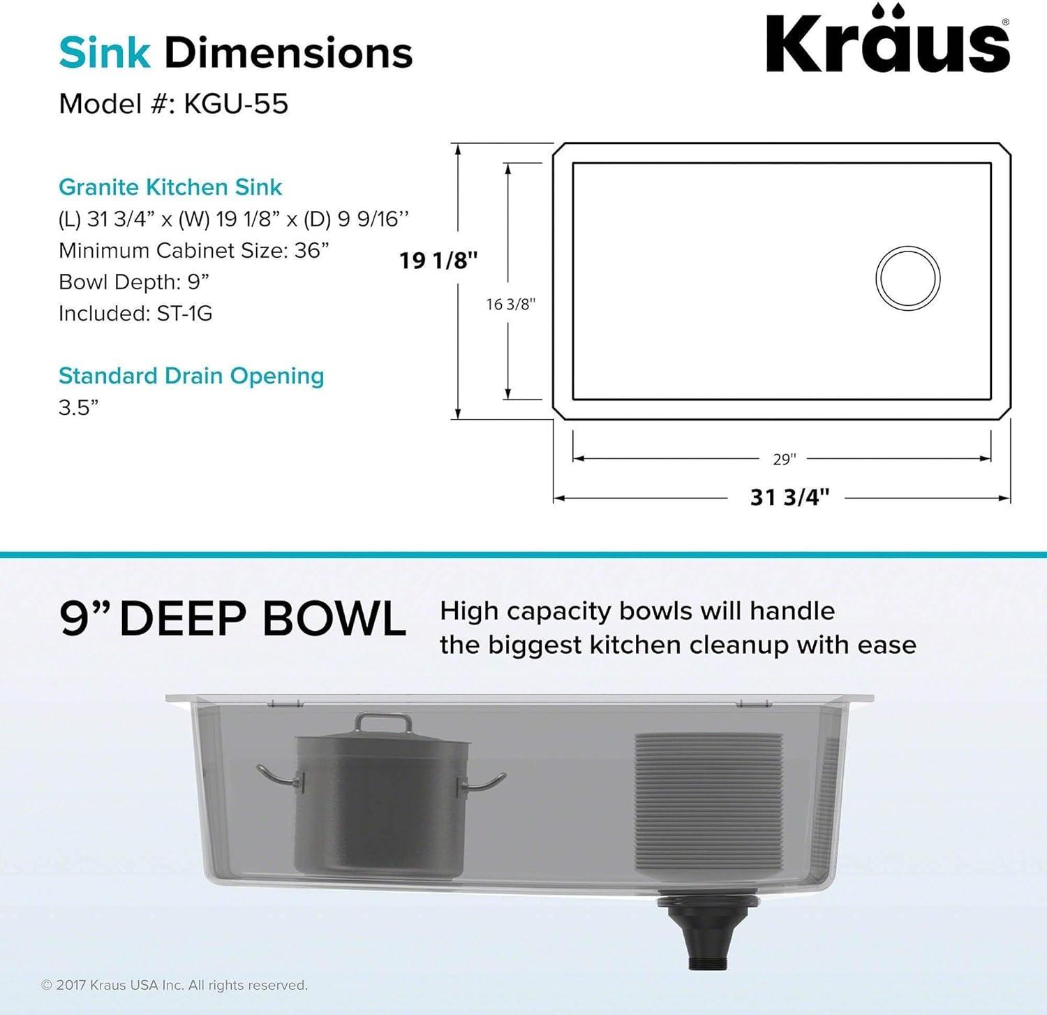 KRAUS Forteza™ 32" L Undermount Single Bowl Granite Kitchen Sink