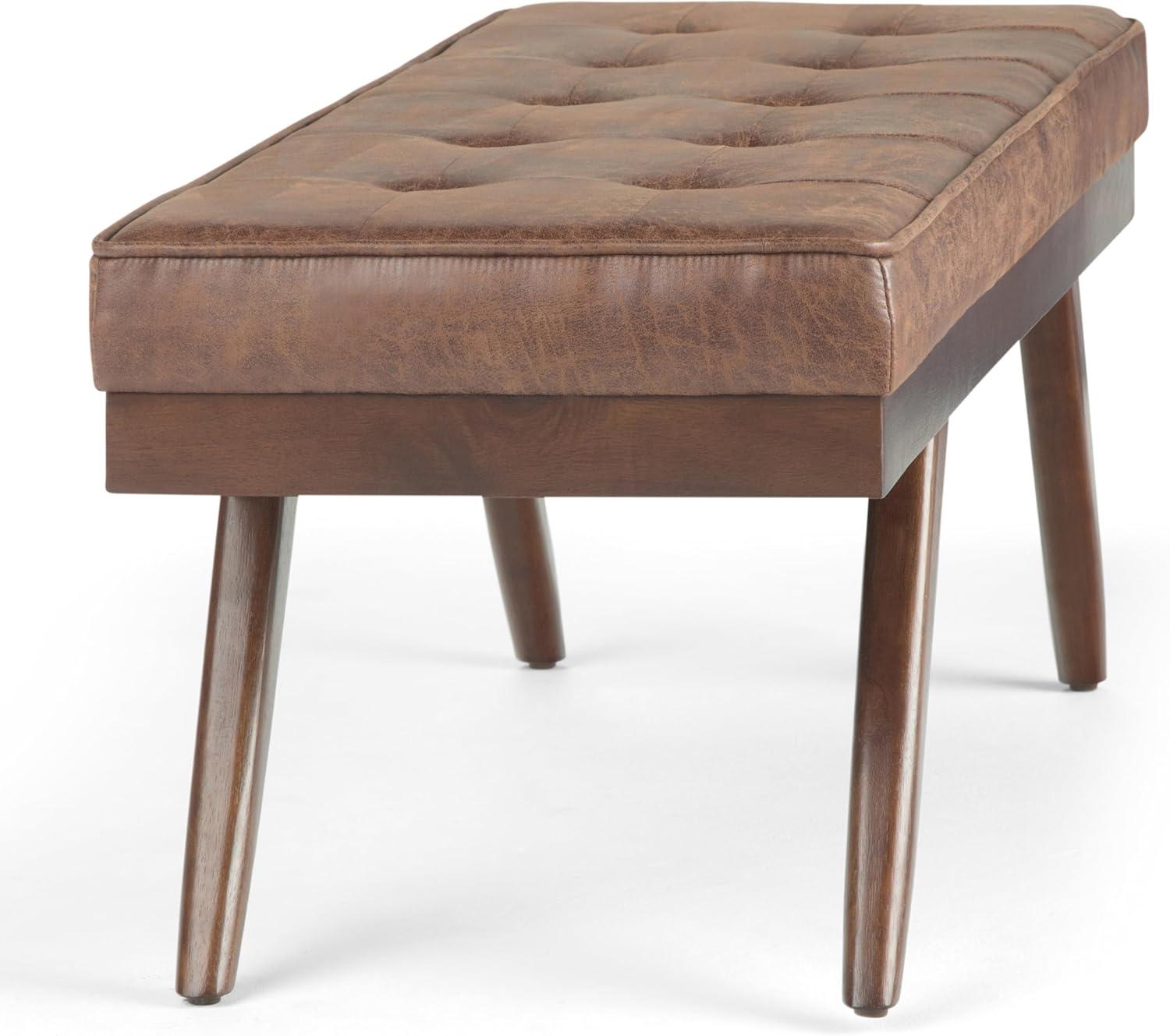 Simpli Home Pierce Solid Hardwood Mid Century Ottoman Bench In Distressed Umber Brown