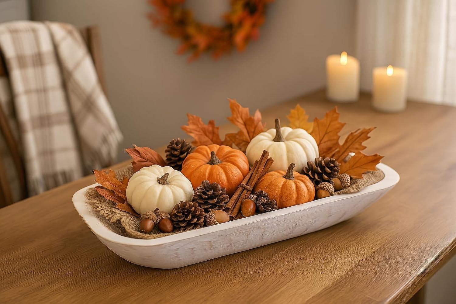 Dough Bowl, Wooden Dough Bowls for Decor, Wooden Bowls Decorative (L19 x W8 x H3 inches)