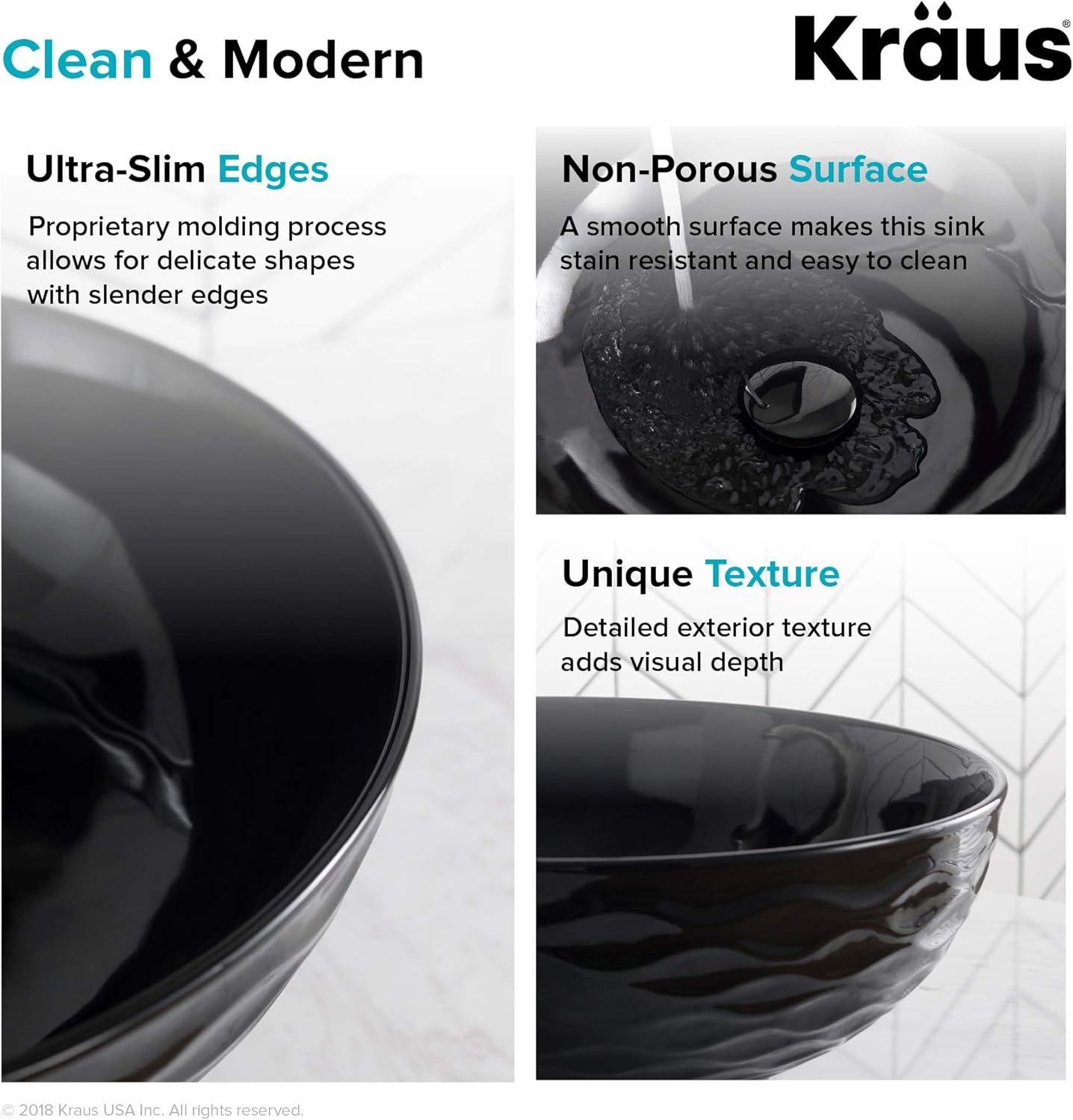 KRAUS Viva Thin Porcelain Ceramic Vessel Bathroom Sink with Pop-Up Drain