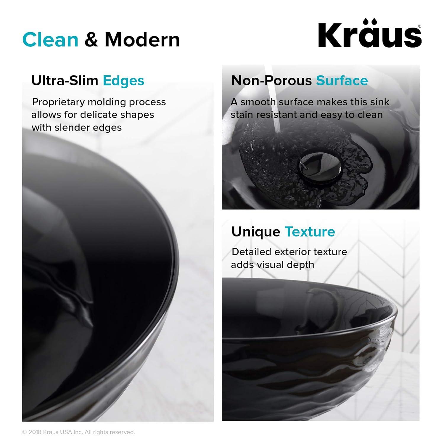 KRAUS Viva Thin Porcelain Ceramic Vessel Bathroom Sink with Pop-Up Drain