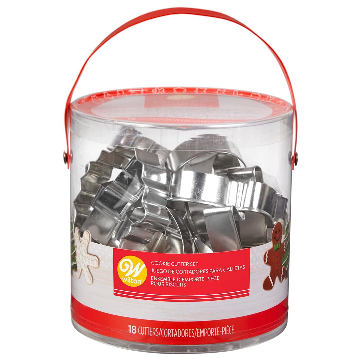 Wilton 18pc Cookie Cutter Bucket: Tinplate, Hand Wash, Gray, 5.6" Height, 5.7" Width, 5.5" Depth, 0.64 lbs