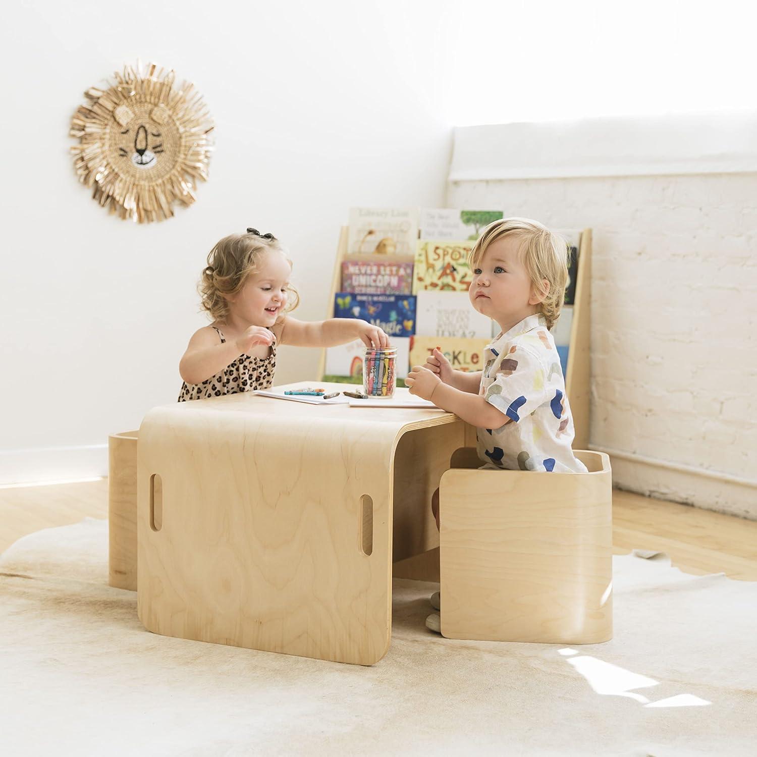 ECR4Kids Bentwood Multipurpose Table and Chair Set, Natural, 3-Piece