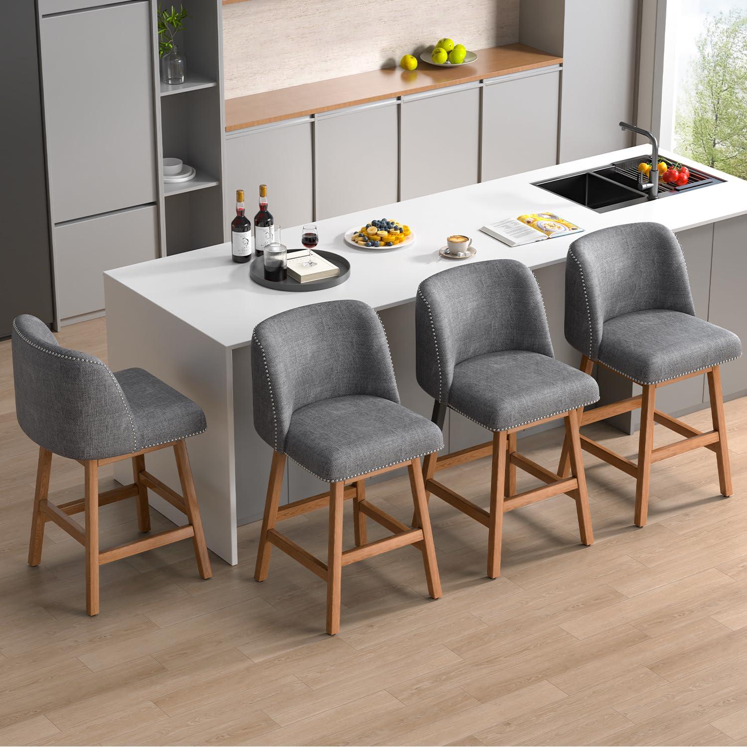 George Oliver Bar Stools Set of 2 Counter Height Chairs with Footrest for Kitchen, Dining Room And 360 Degree Solid Wood Legs Swivel Bar Stools Set of 2(Linen)