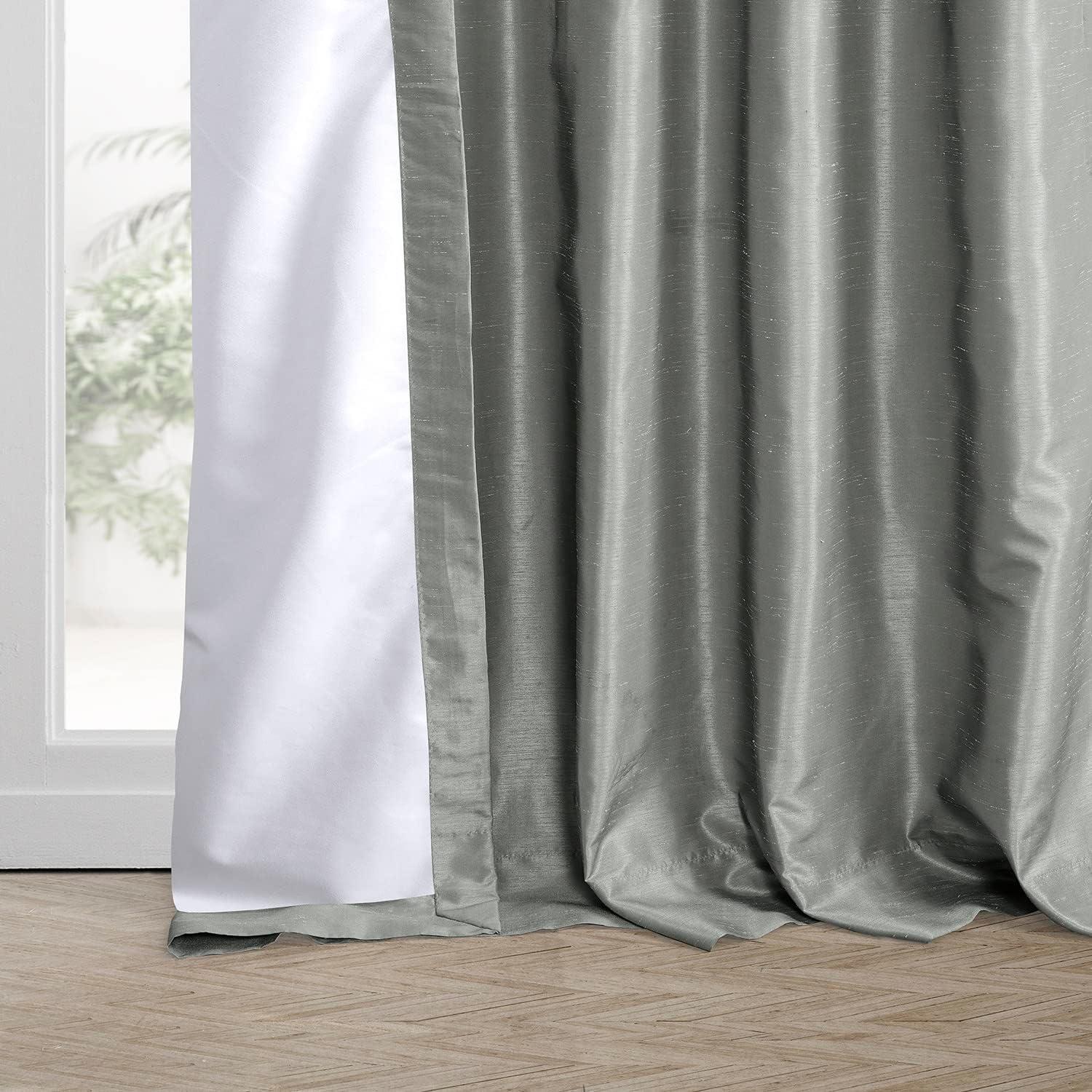 Silver Faux Silk Blackout Pleated Curtain Panel, 50" x 108"