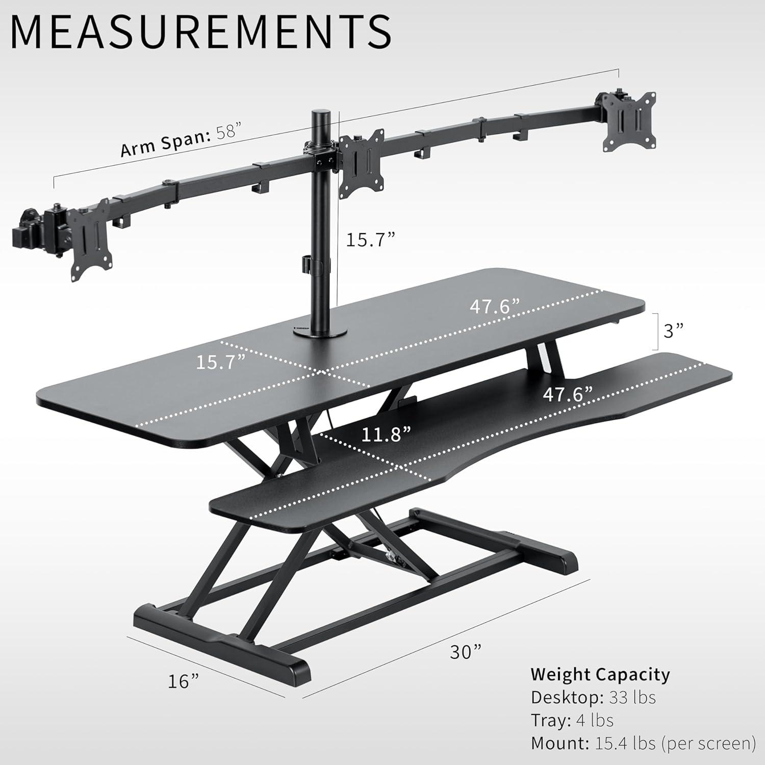 VIVO Black 48" Standing Desk Riser with Triple 21.5" to 27" Monitor Mount