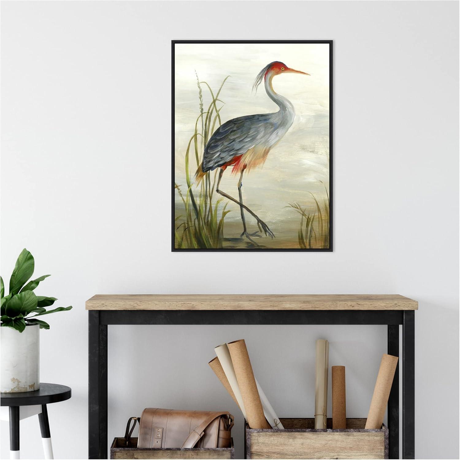 Amanti Art Gray Heron by Aimee Wilson Canvas Wall Art Print Framed 18-in. x 24-in. in Maple