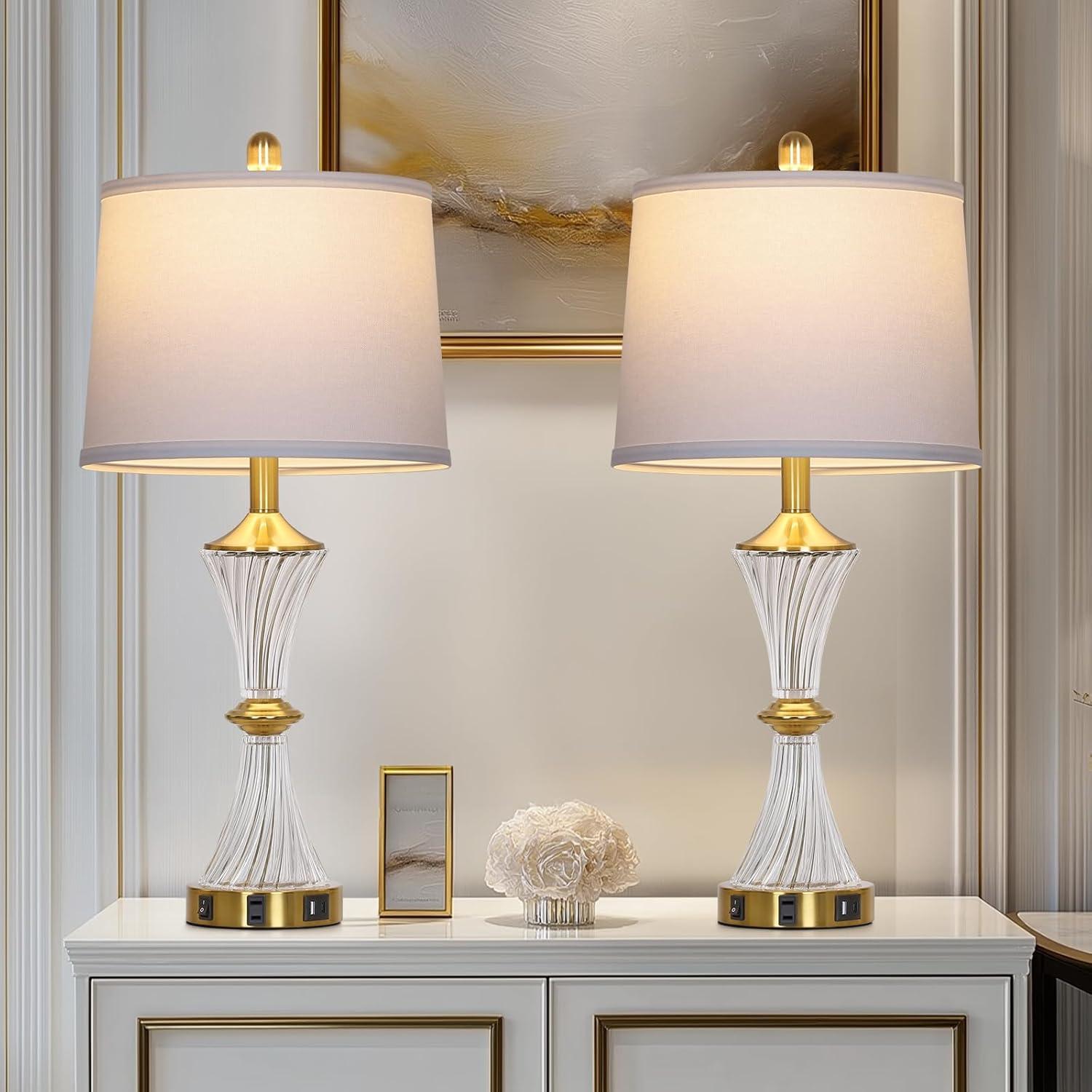 Rosdorf Park Crystal Glass Table Lamp Set of 2,Modern Bedroom Lamps