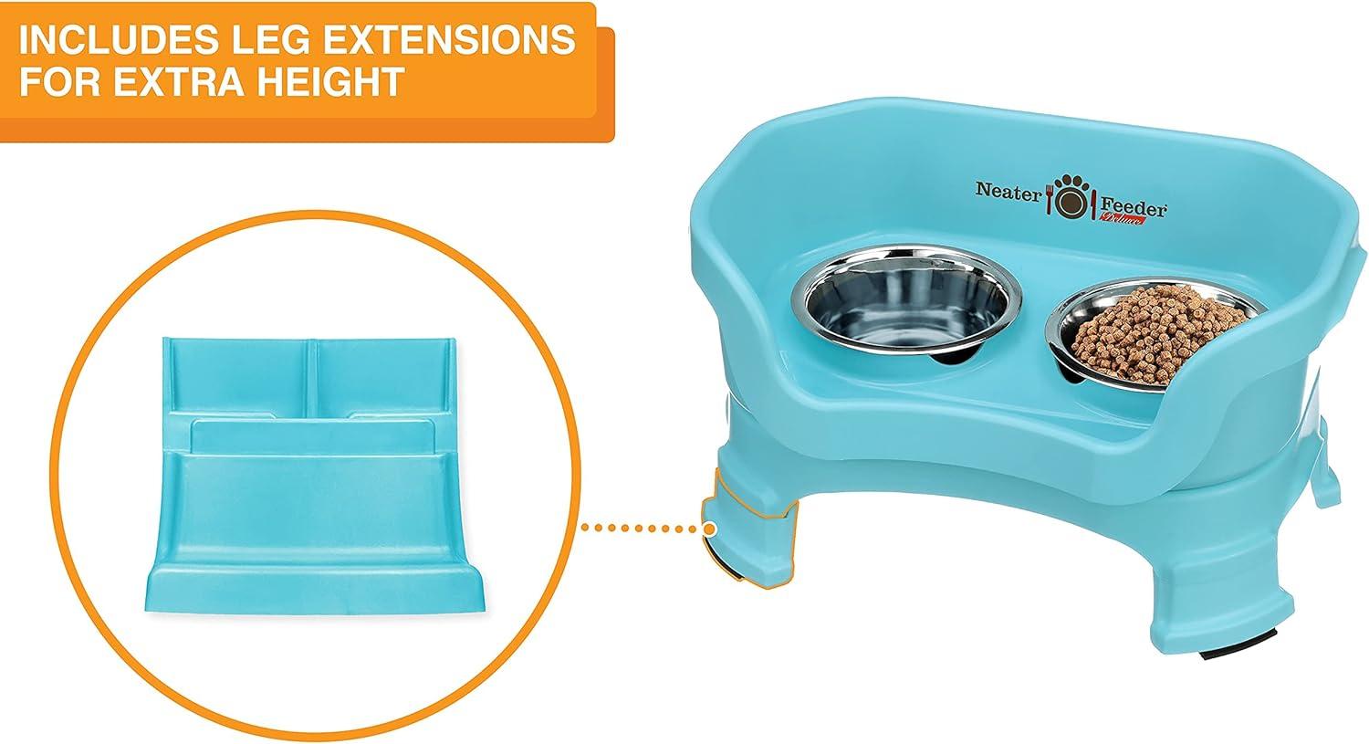 Neater Pets Neater Feeder Deluxe With Leg Extensions Mess-Proof Elevated Food & Water Bowls for Small Dogs, Aquamarine