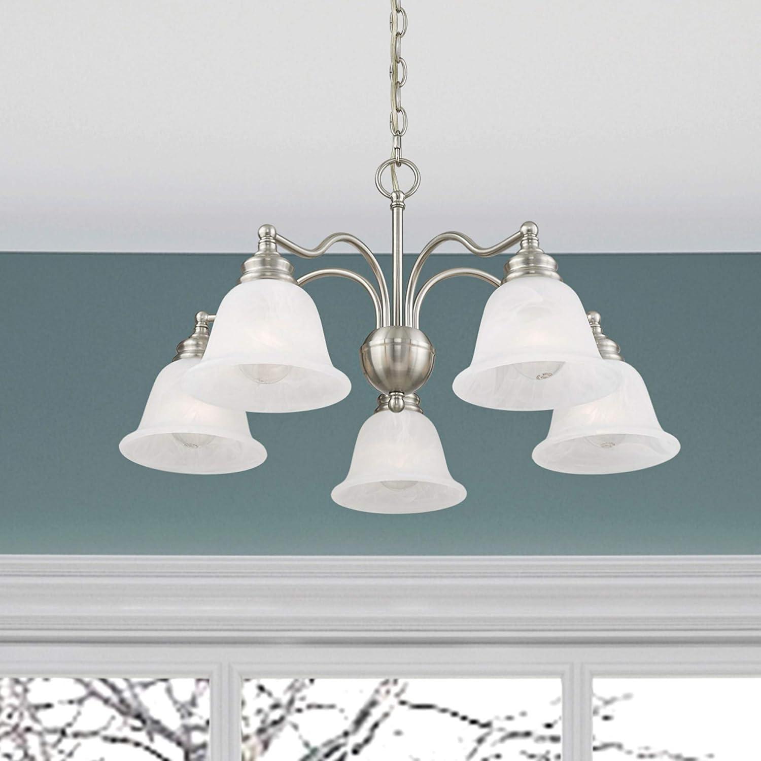 Essex Traditional 5-Light Chandelier in Brushed Nickel with Alabaster Glass