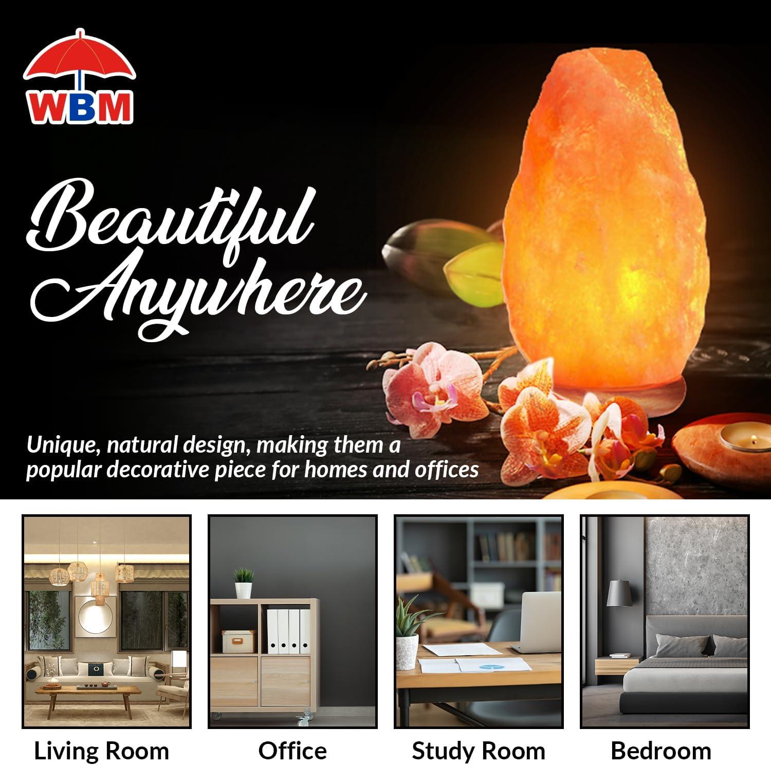 WBM Salt Lamp – USB Himalayan Salt Lamp with Touch Dimmer Control | Wooden Base | LED Bulb | 5-7lbs