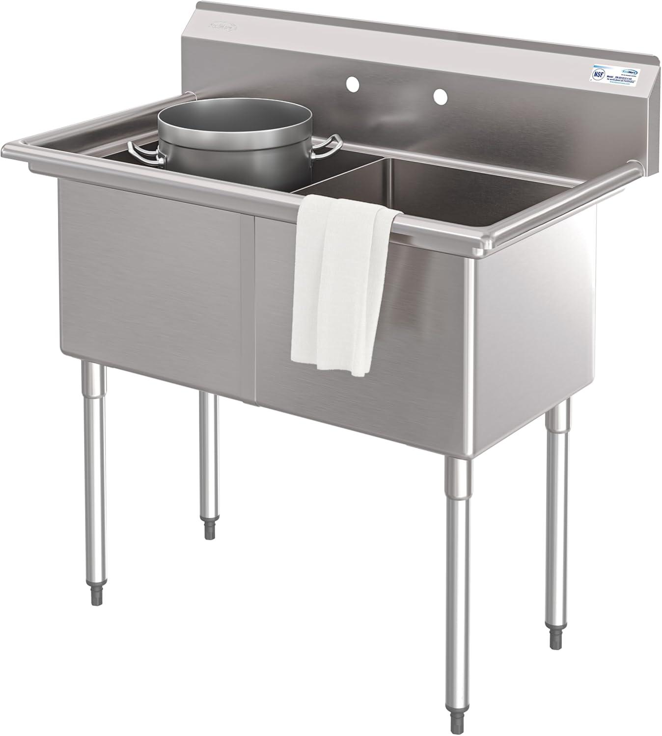 72 in. 16-Gauge Commercial Sink with Backsplash and Dual 18 in. Drainboards, Bowl Dimensions 18"x18"x14" in Stainless-Steel (KM-SB181814-18B316)