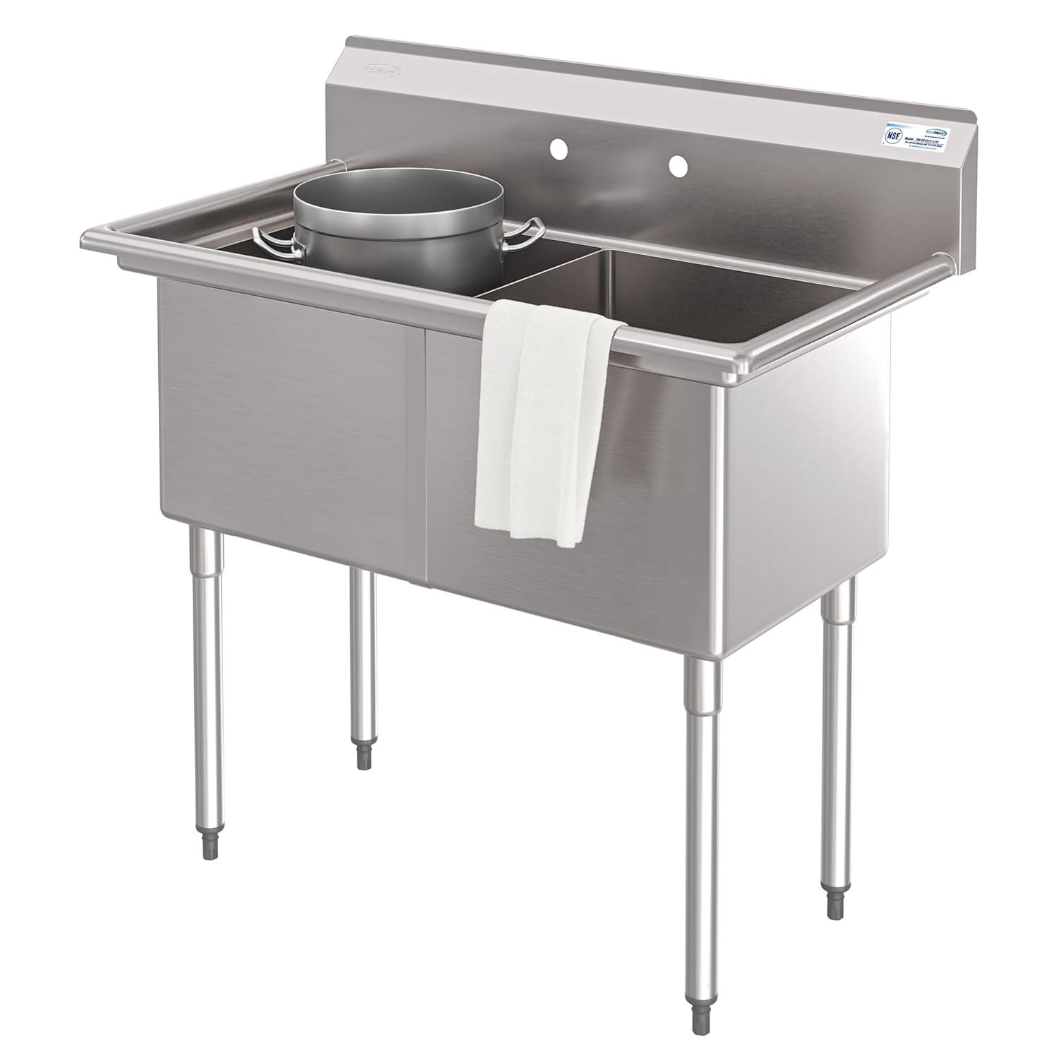 72 in. 16-Gauge Commercial Sink with Backsplash and Dual 18 in. Drainboards, Bowl Dimensions 18"x18"x14" in Stainless-Steel (KM-SB181814-18B316)