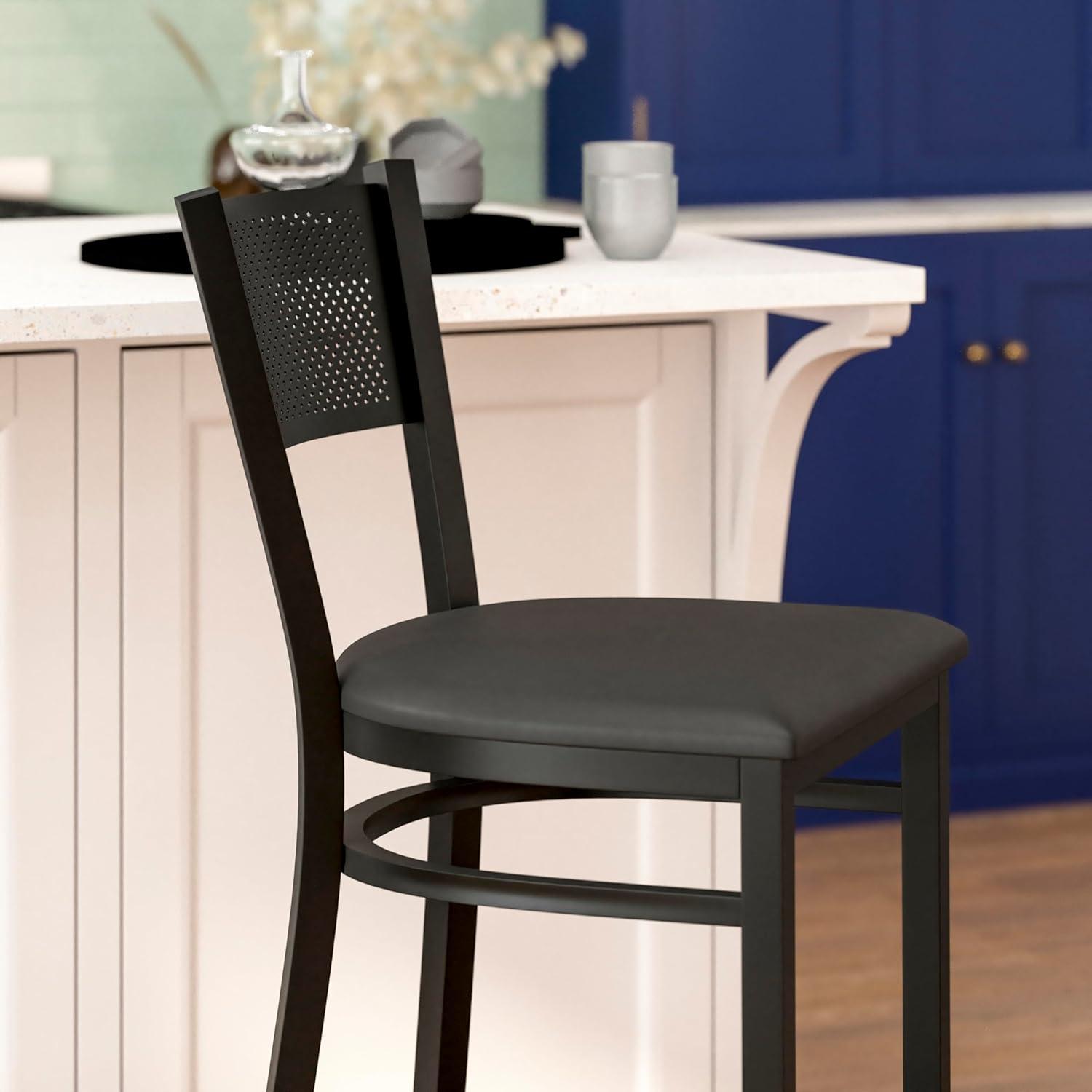 Miranda Commercial Grade Grid Back Metal Restaurant Barstool with Vinyl Seat