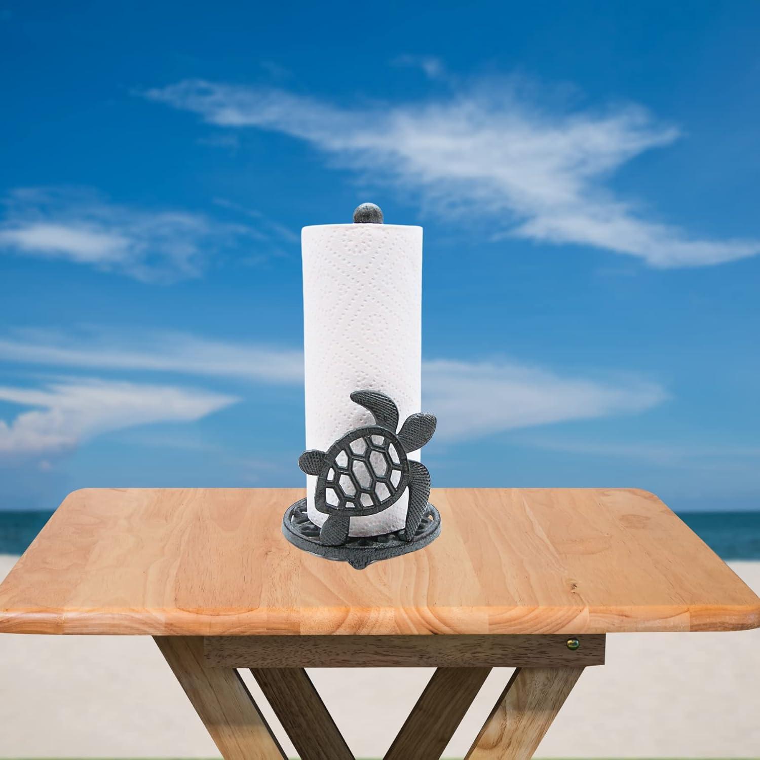 Sea Turtle Paper Towel Holder, Nautical Kitchen Accessories, Freestanding Countertop Organization, 13 Inches