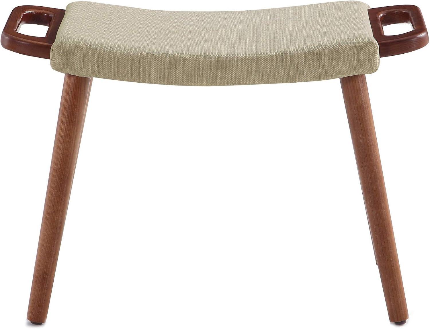 Manhattan Comfort Geta Linen Fabric/Wood Ottoman in Barley Cream/Antique Walnut