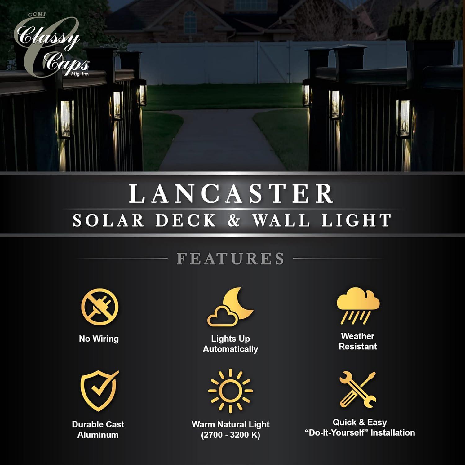 Classy Caps Black Powder Coated Aluminum Solar Powered Integrated LED Metal Deck Light (Set of 2)