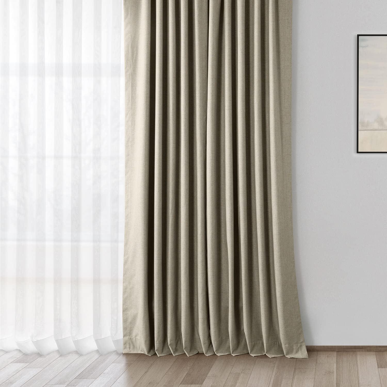 Warm Taupe Linen Blackout Pleated Curtain Panel, 50" x 96"