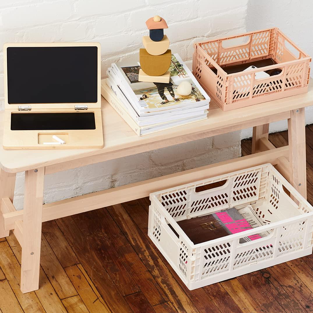 3 Sprouts Rectangular Recycled Plastic Foldable Crate (Large Size) - Cream