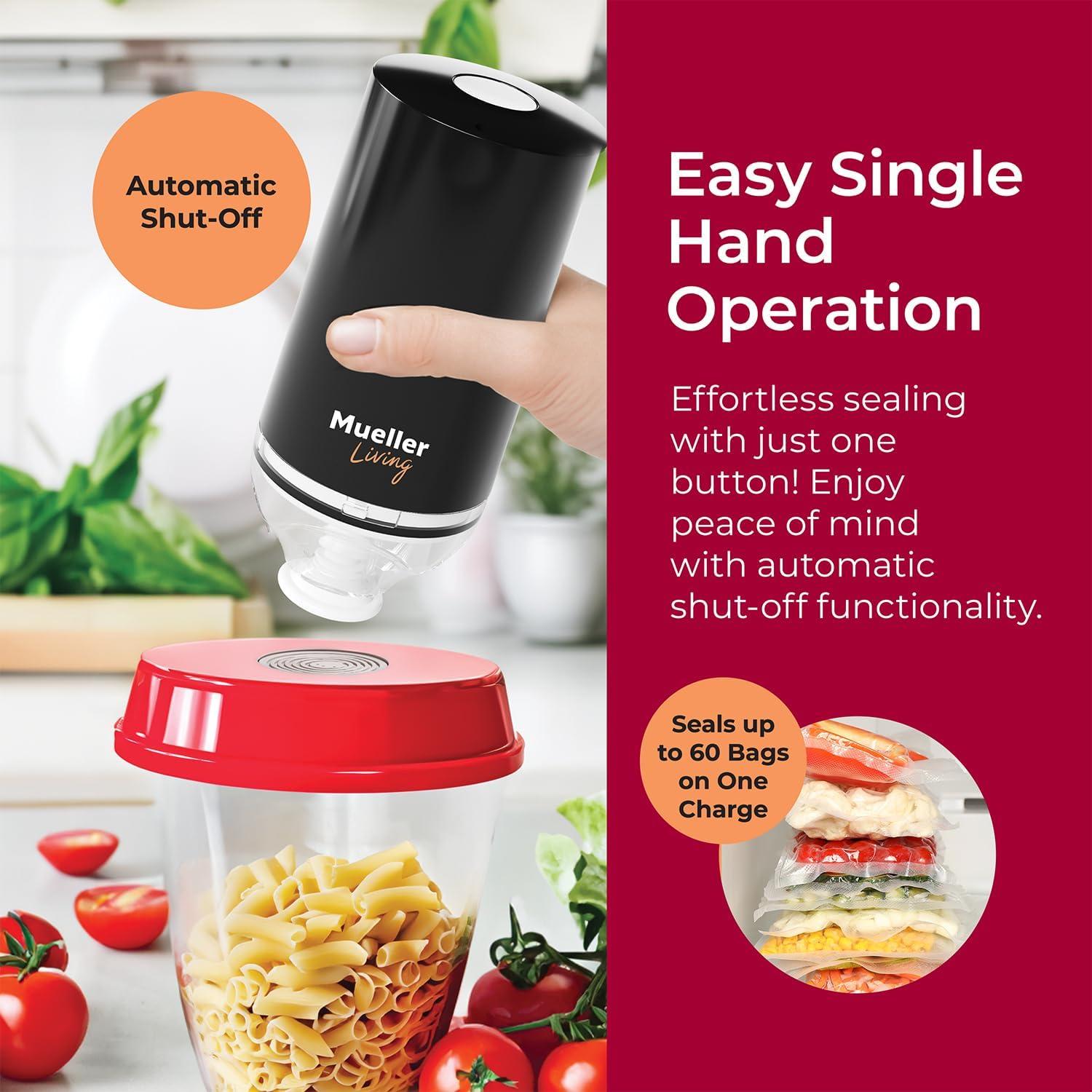 Mueller Food Storage Vacuum Sealer, Cordless with 4 Starter Bags, Black