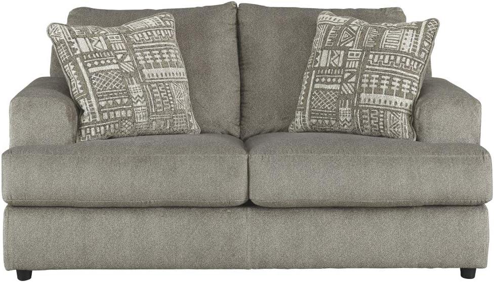 Gray Microfiber Stationary Loveseat with Jacquard Chenille Pillows