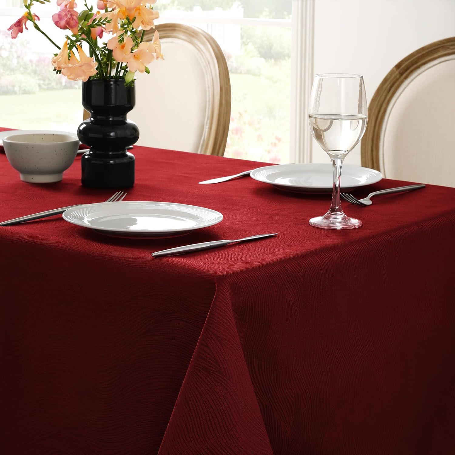 Softalker Linen Textured Rectangle Tablecloth,Waterproof Wipeable Farmhouse Burlap Table Cloth, Stain Resistant Wrinkle Free Table Covers for Kitchen Dining Holiday Party (60 x 84, Red)