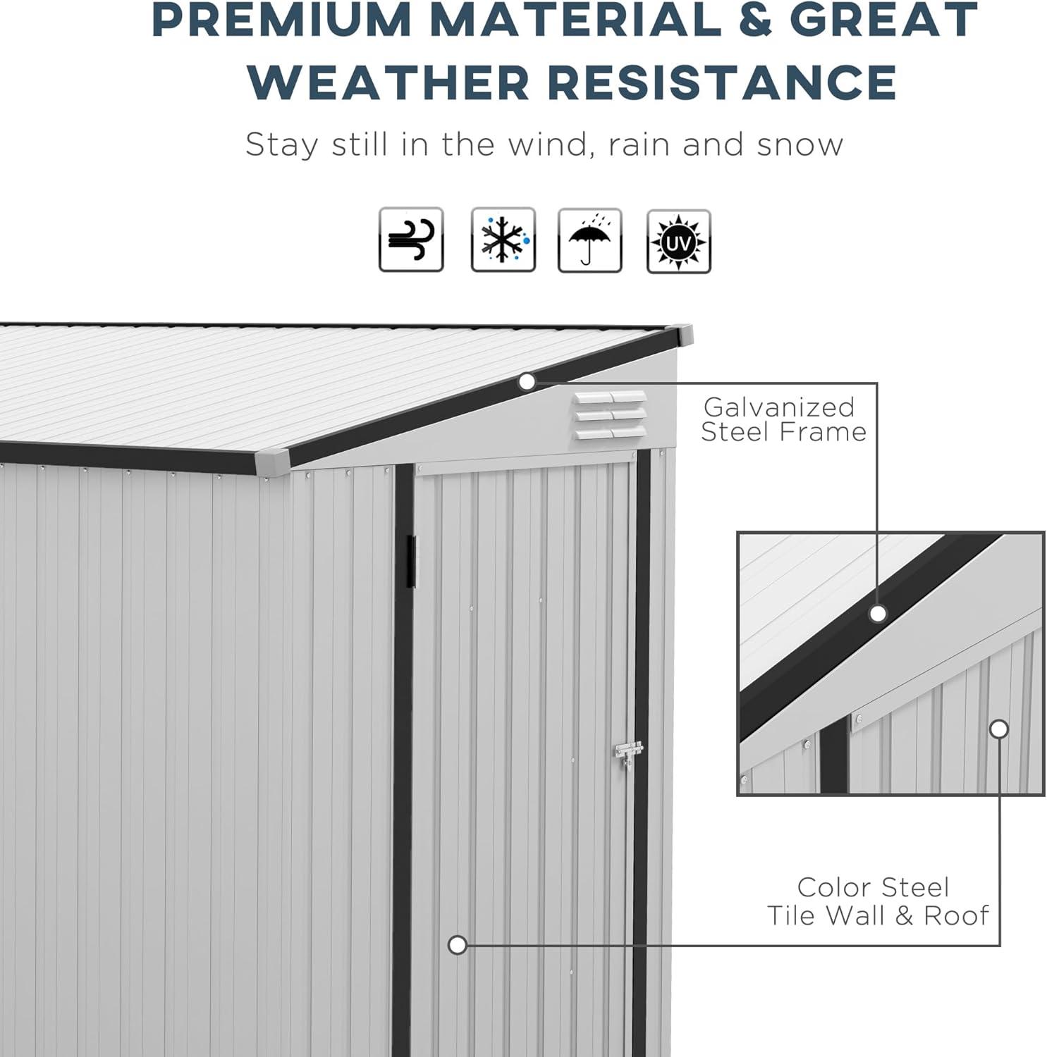 White 4' x 8' Metal Lean-to Outdoor Storage Shed Kit