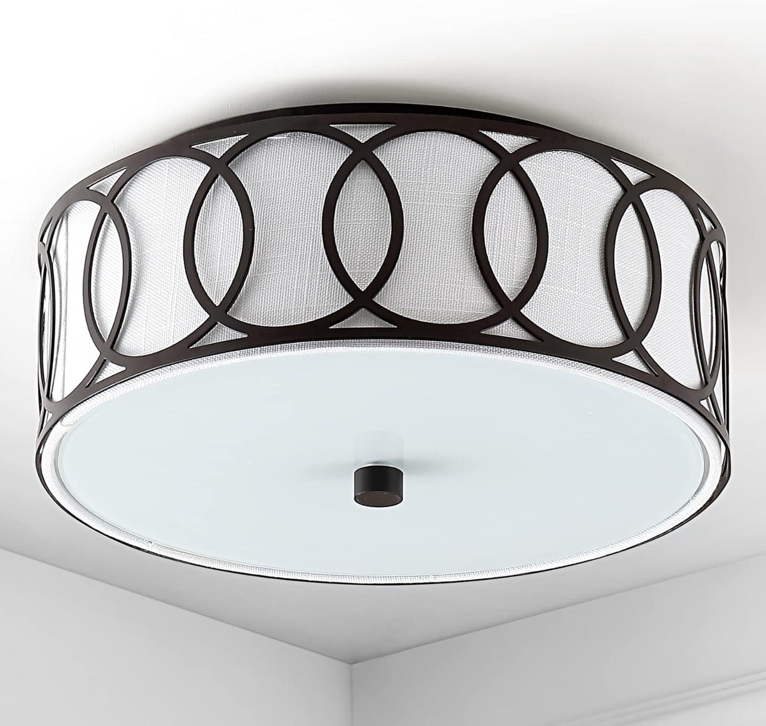 Eloise 12.25" Linen Drum Flush Mount in Oil Rubbed Bronze