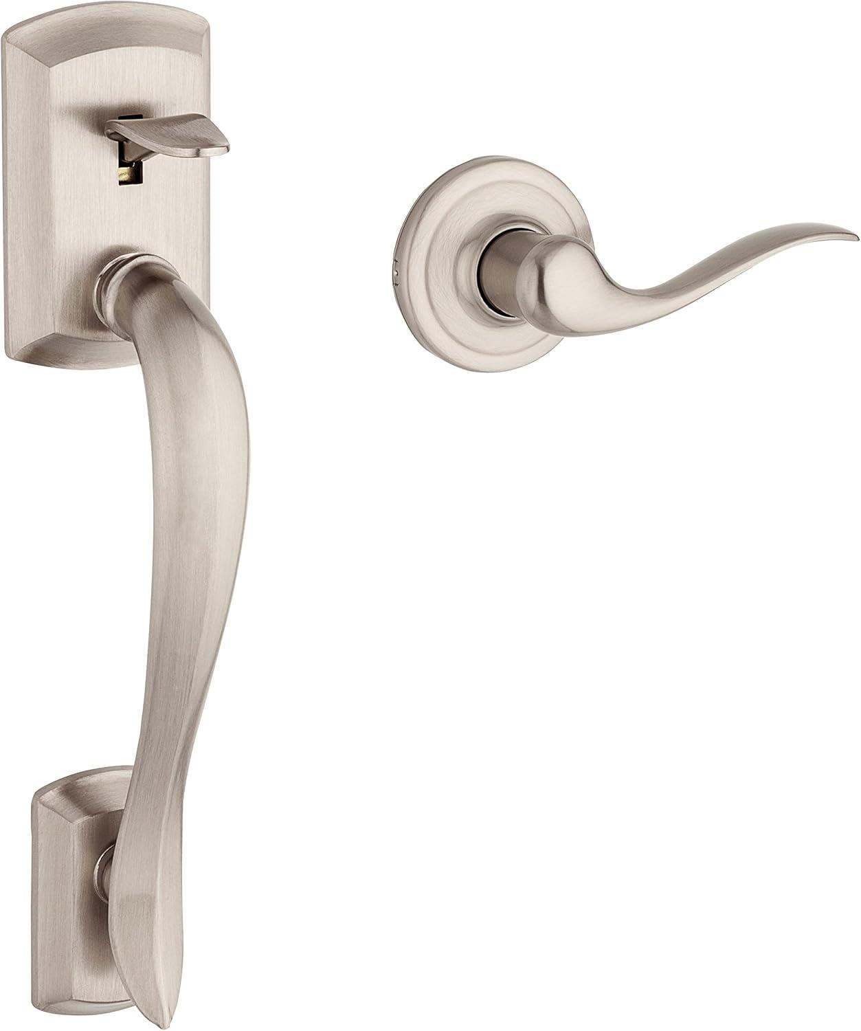Avalon Satin Nickel Entry Door Handleset with Tustin Lever