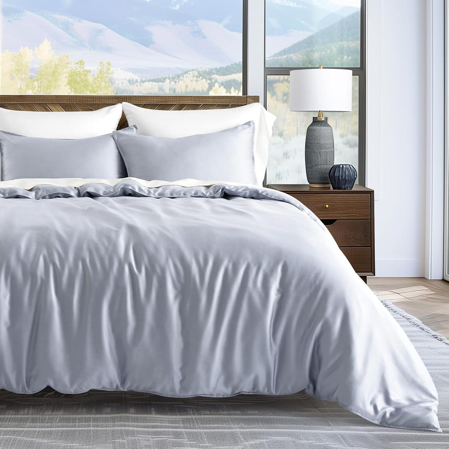 Pearl Blue Queen Tencel Lyocell Cooling Duvet Cover Set