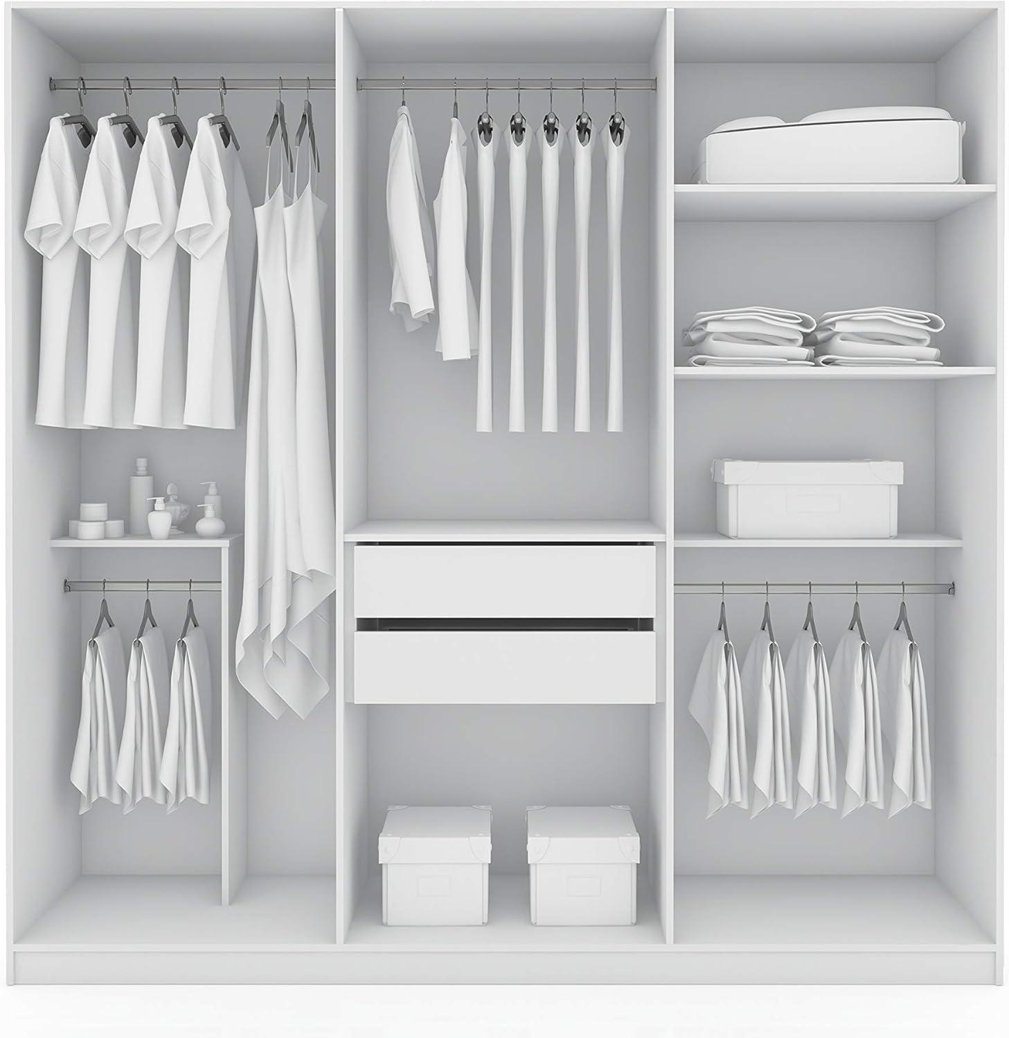 Gramercy Wardrobe Armoire Closet White - Manhattan Comfort: Bedroom Storage, 2 Drawers, 6 Doors