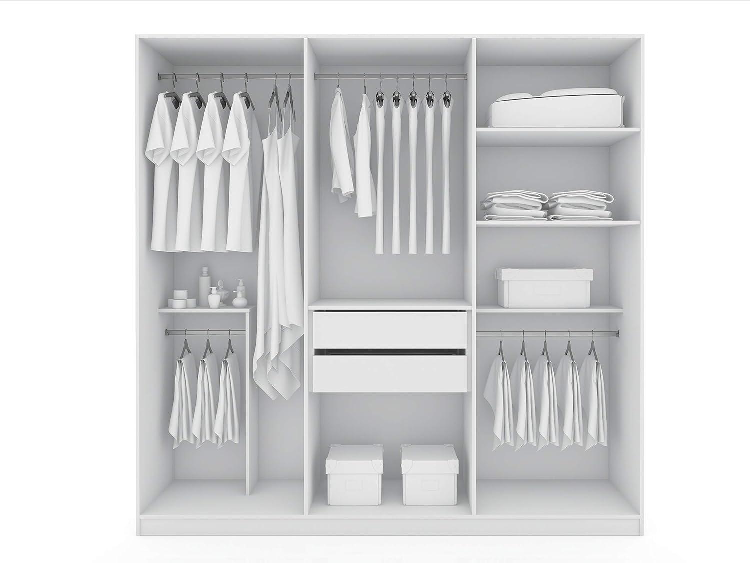 Gramercy Wardrobe Armoire Closet White - Manhattan Comfort: Bedroom Storage, 2 Drawers, 6 Doors