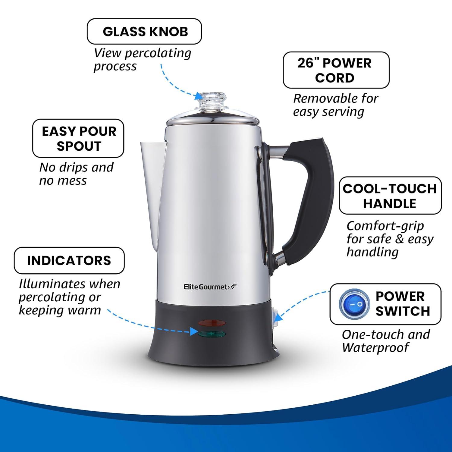Elite Gourmet Stainless Steel 12-Cup Coffee Percolators