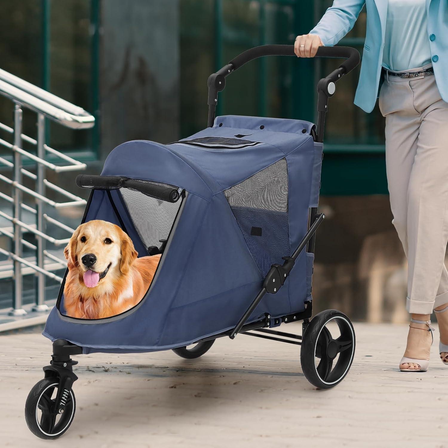 Magshion Lightweight Dog Stroller, Pet Stroller for Small Medium Dogs & Cats, 3 Wheel (Navy Blue)