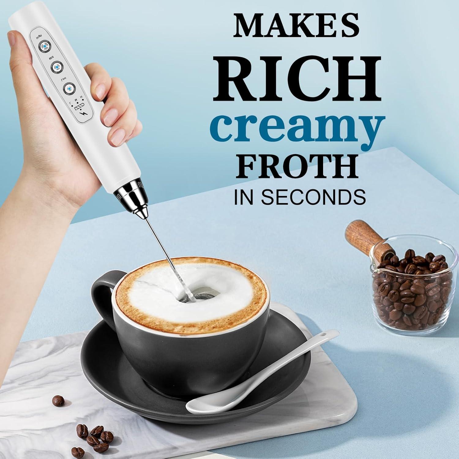 Silver Rechargeable Handheld Milk Frother with 3 Whisks