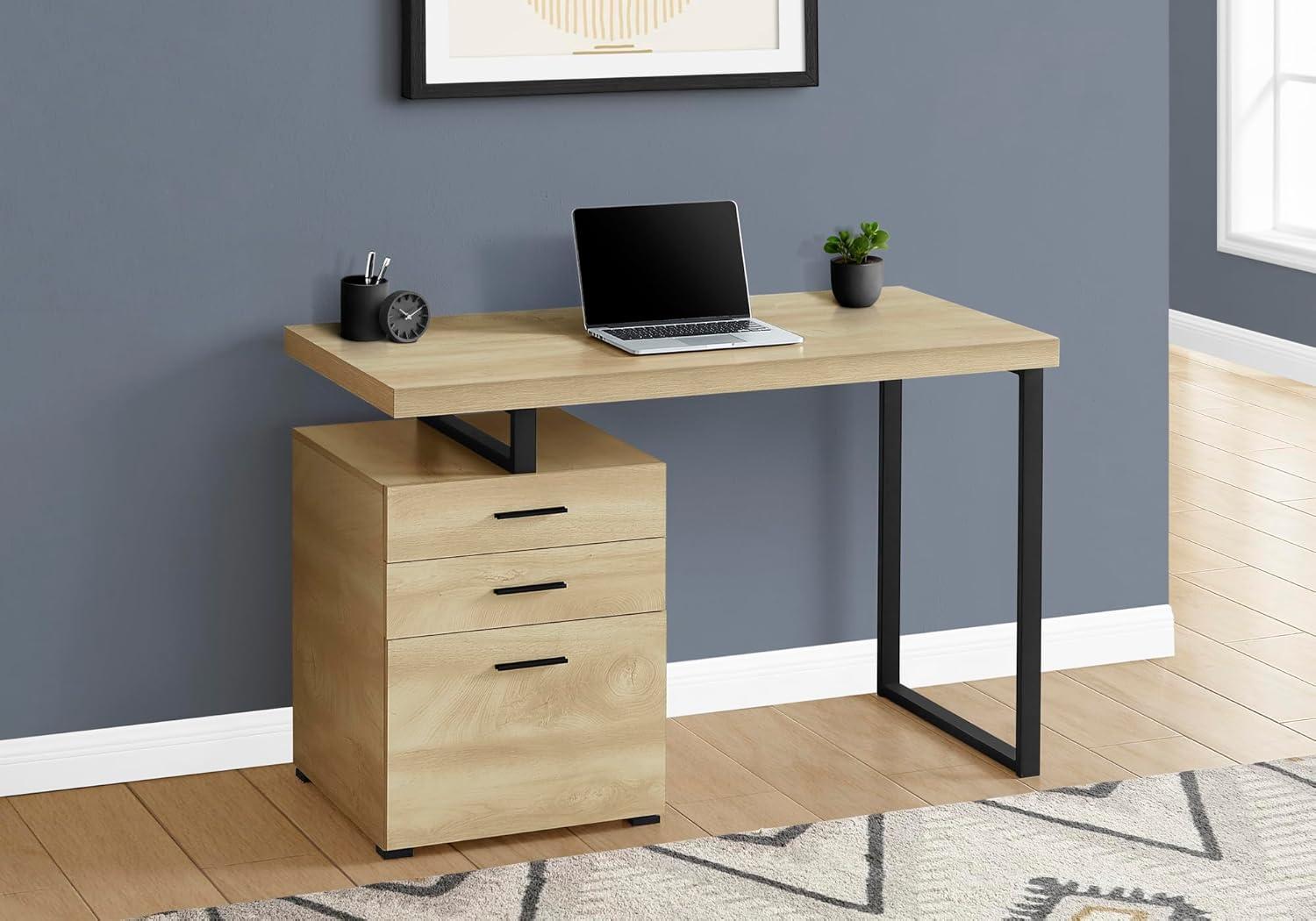 Computer Desk - 3 Storage Drawers / Left Or Right Setup / Floating Desktop - 48"L - Natural Wood-Look / Black