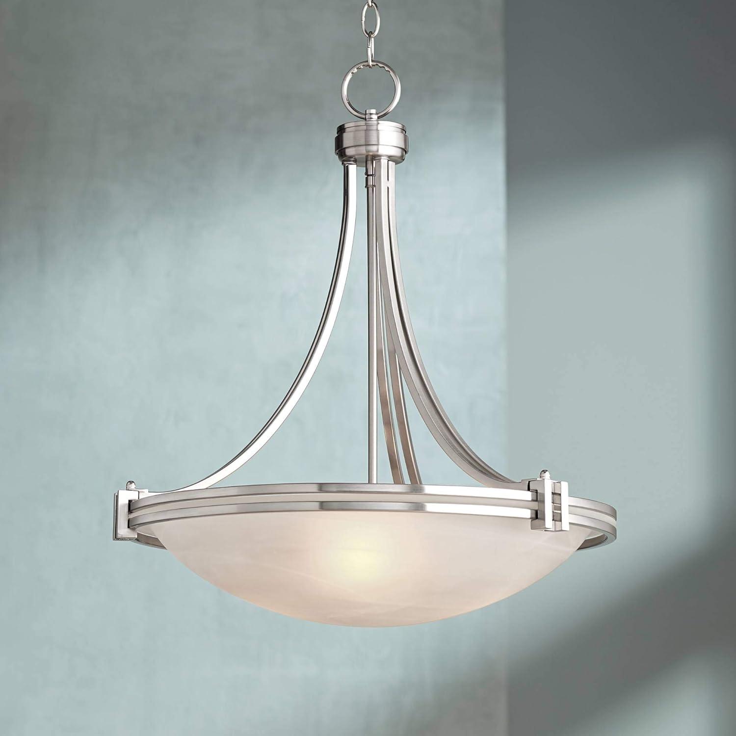 Brushed Nickel Pendant Chandelier with Marbled Glass Bowl