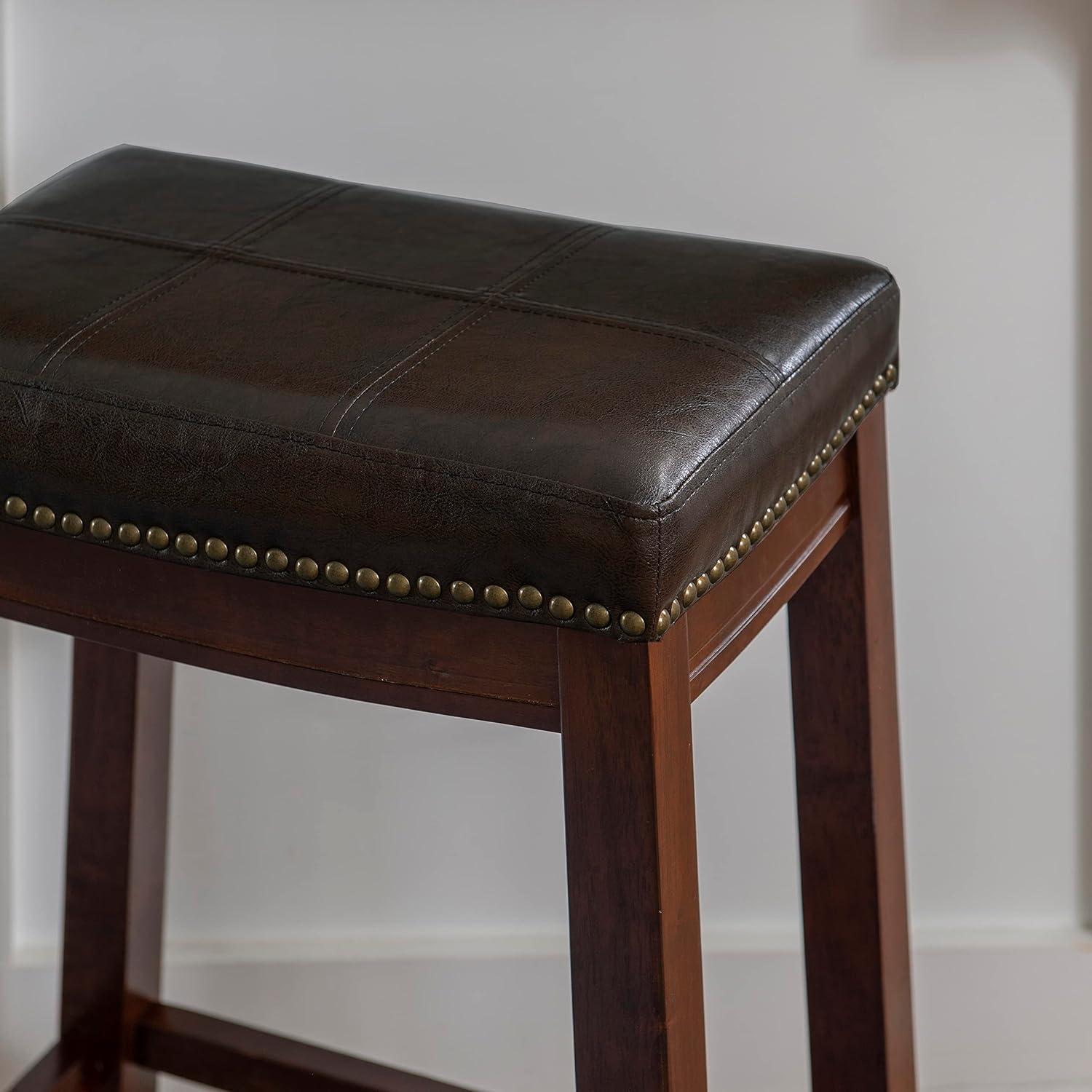Linon 26" Claridge Backless Wood Counter Stool, Dark Brown Finish with Brown Faux Leather Fabric