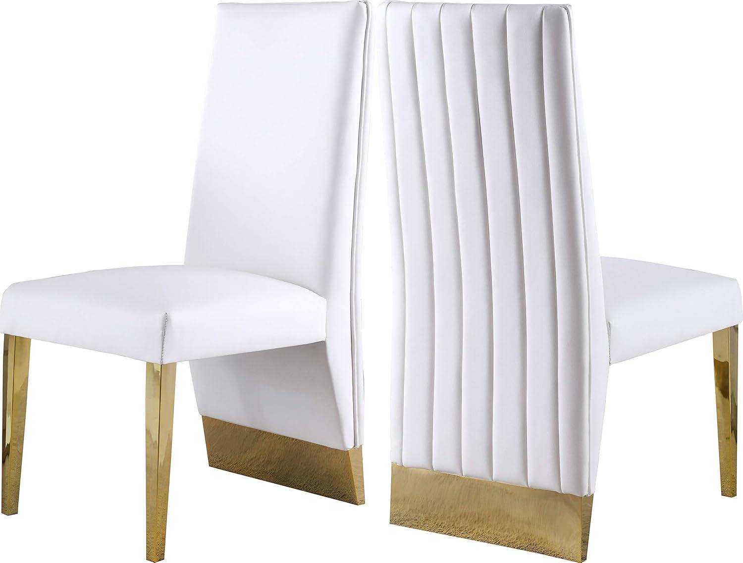 Elegant Porsha White Faux Leather & Gold Leg Dining Chairs (Set of 2)