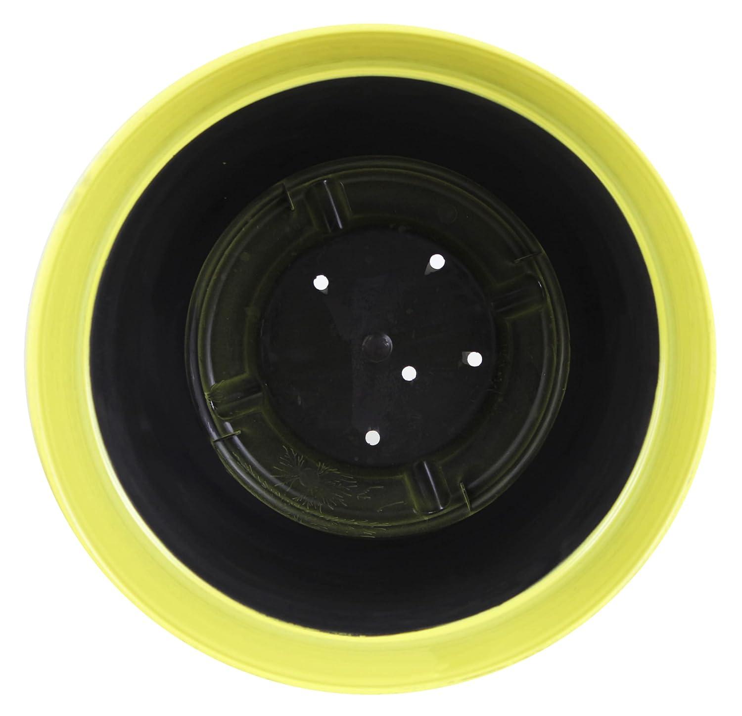 Garden Elements Indoor/Outdoor Glazed Brushed Happy Plastic Planter, Large, Bright Yellow, 15"