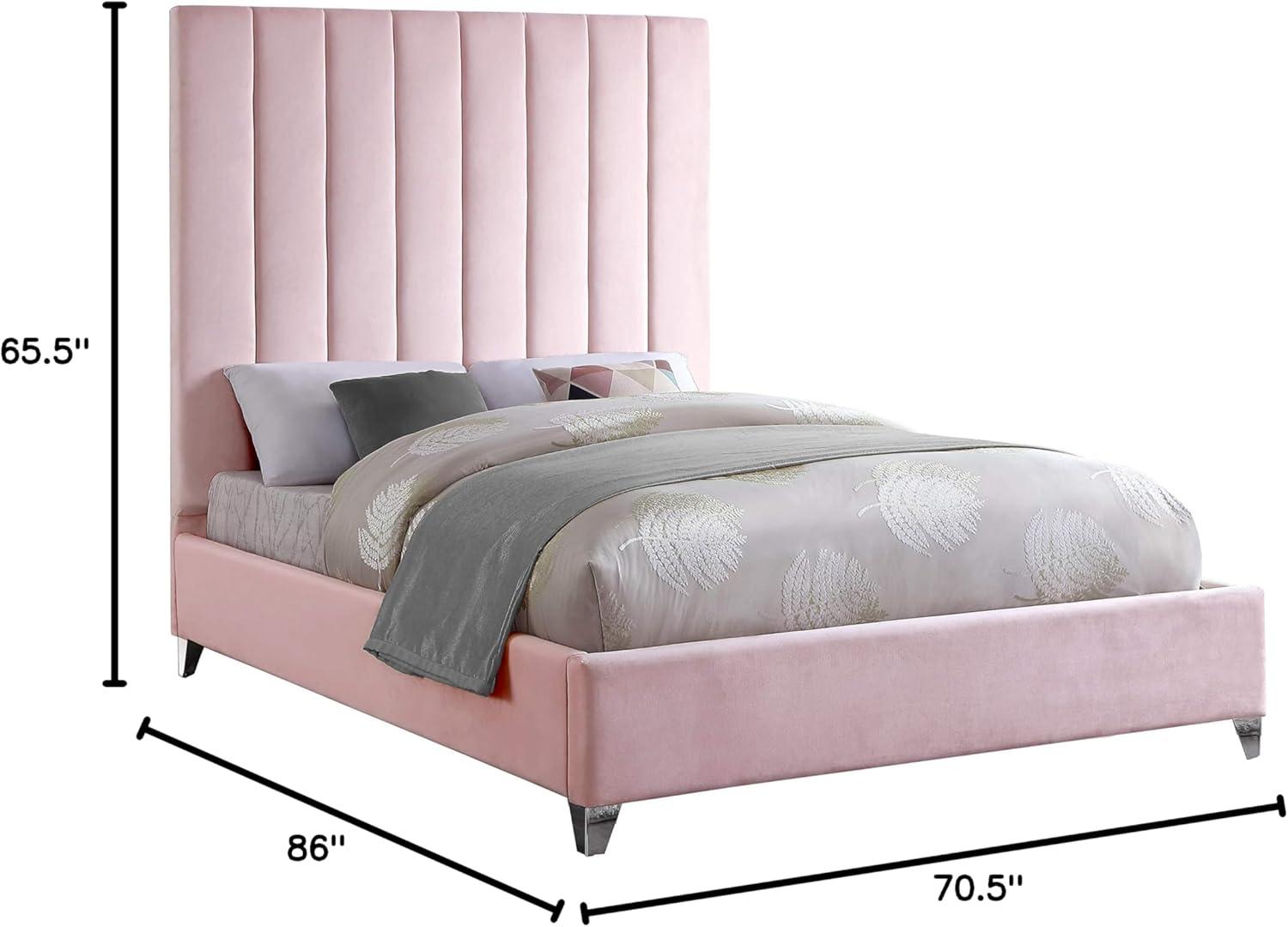 Elegant Pink Velvet Upholstered Queen Bed with Tufted Headboard
