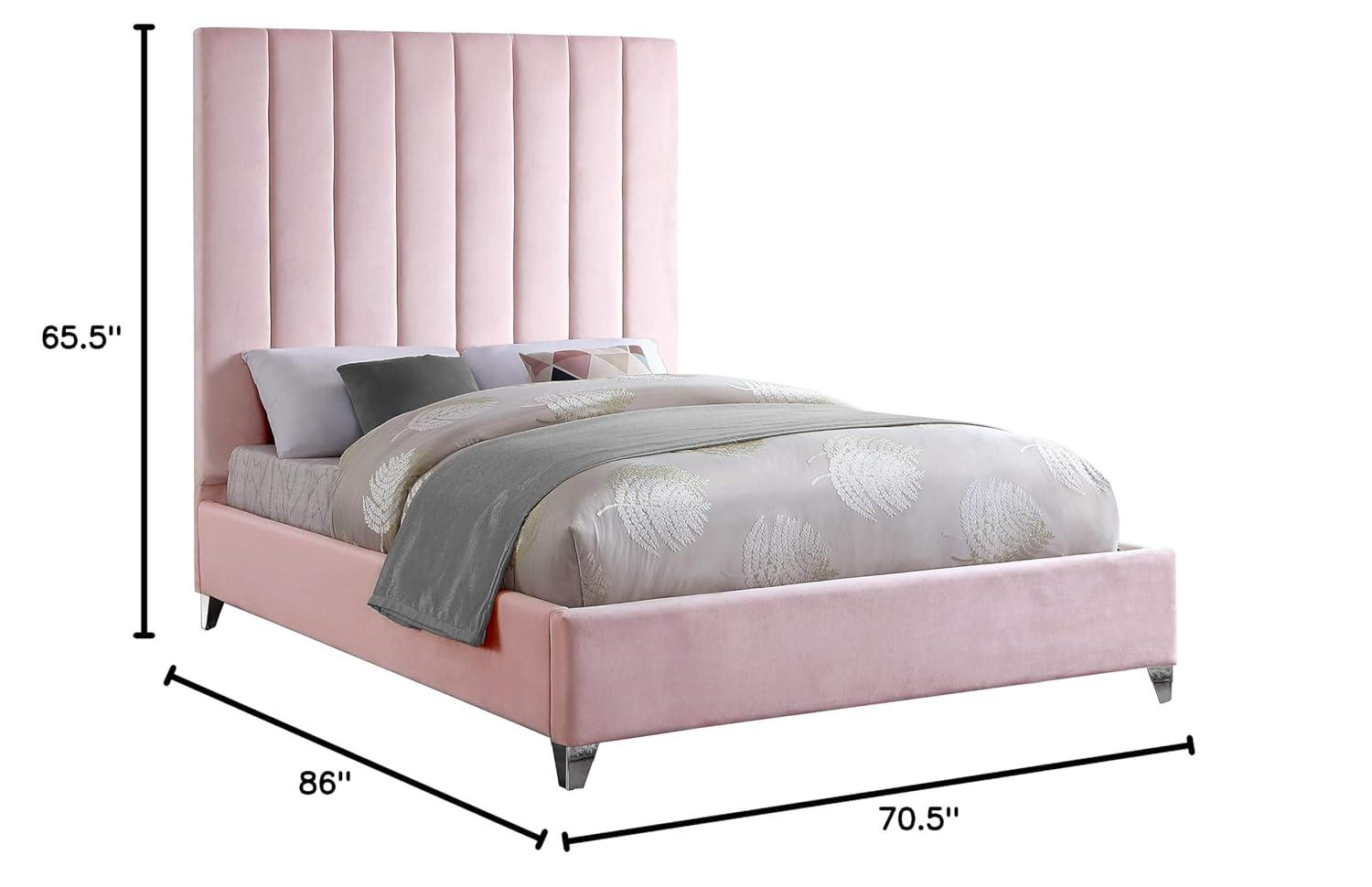 Elegant Pink Velvet Upholstered Queen Bed with Tufted Headboard