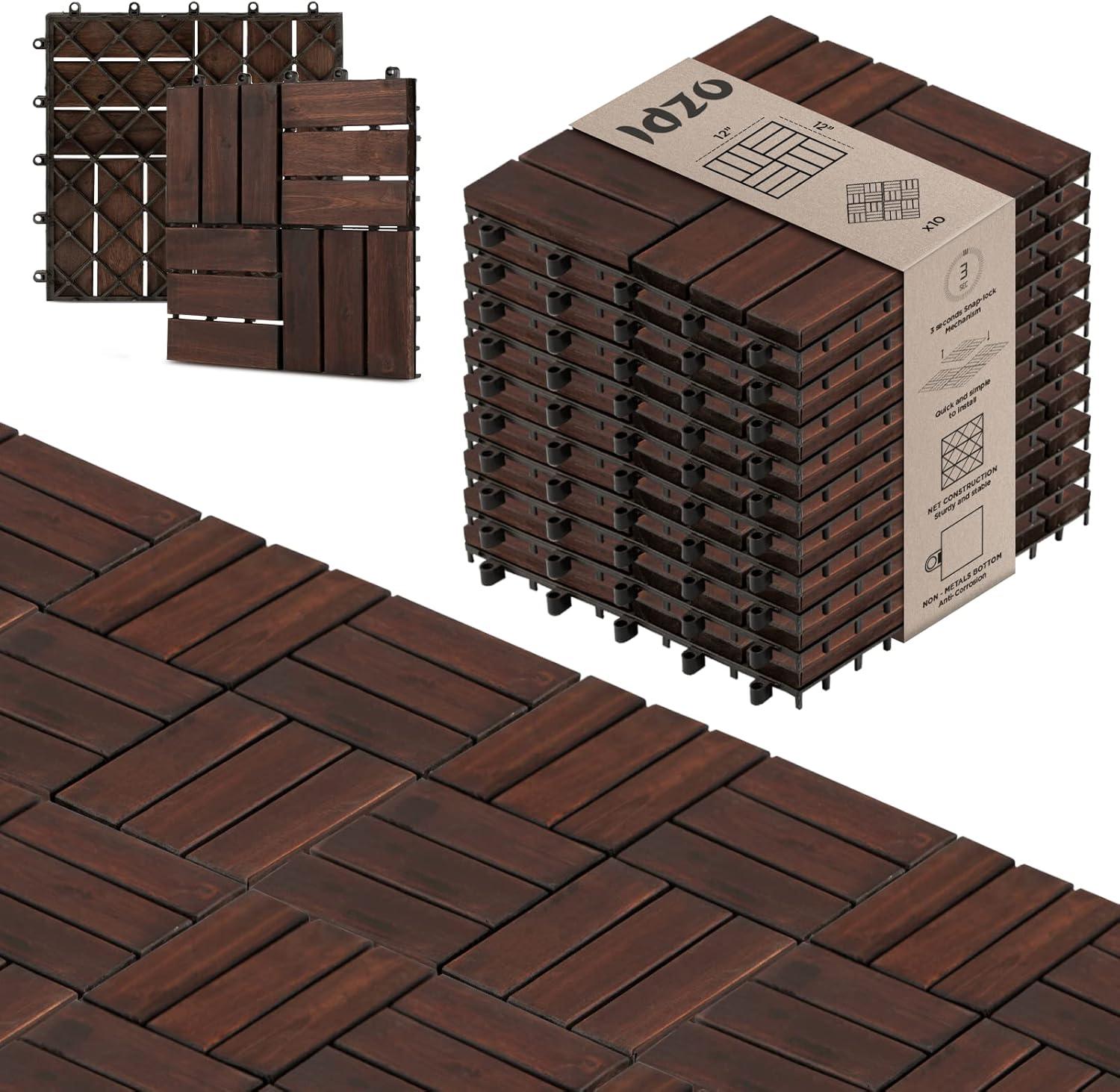 Idzo Decking Tiles - 12 Slats, Dark Brown