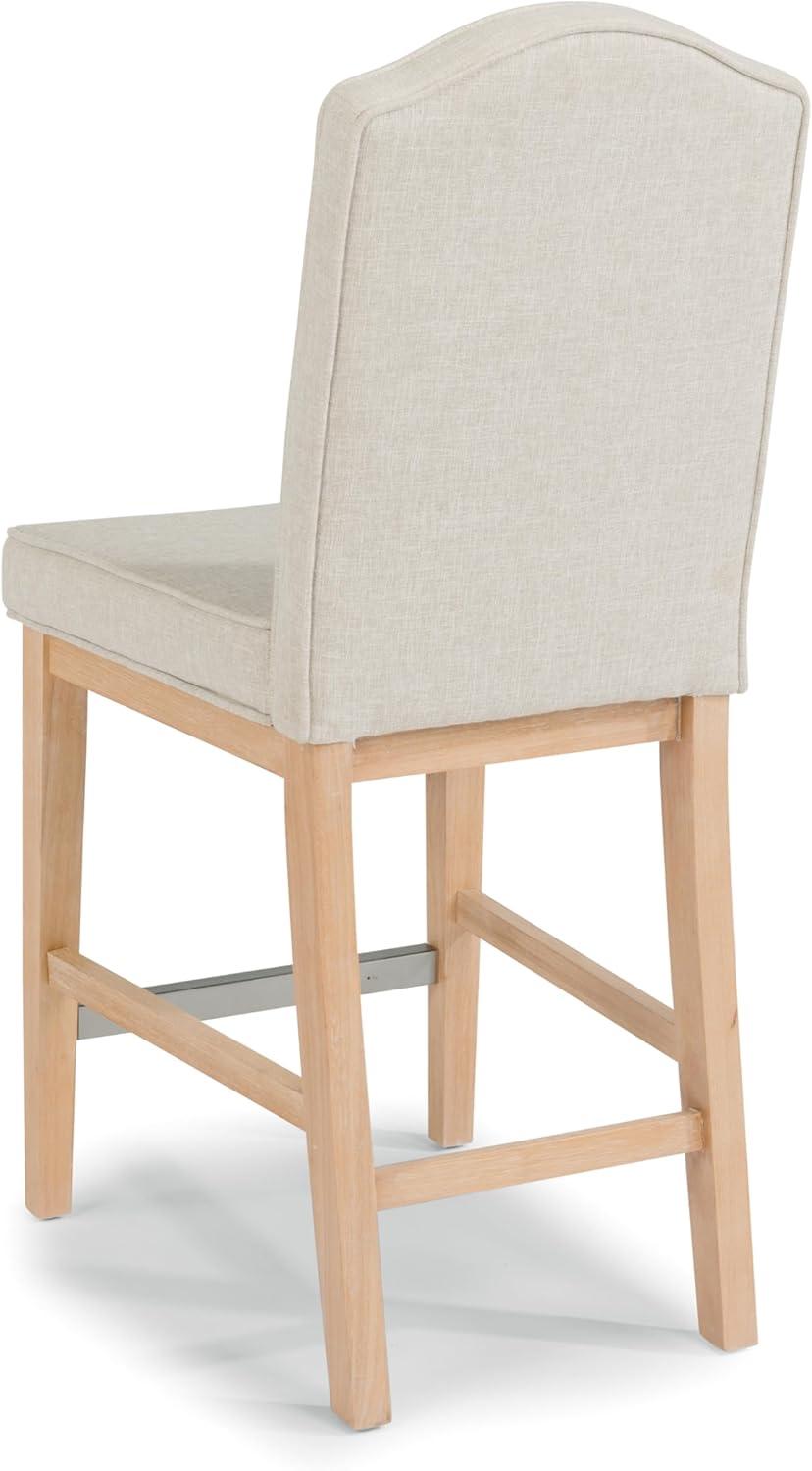 Claire White Washed Wood Counter Stool with Linen Upholstery