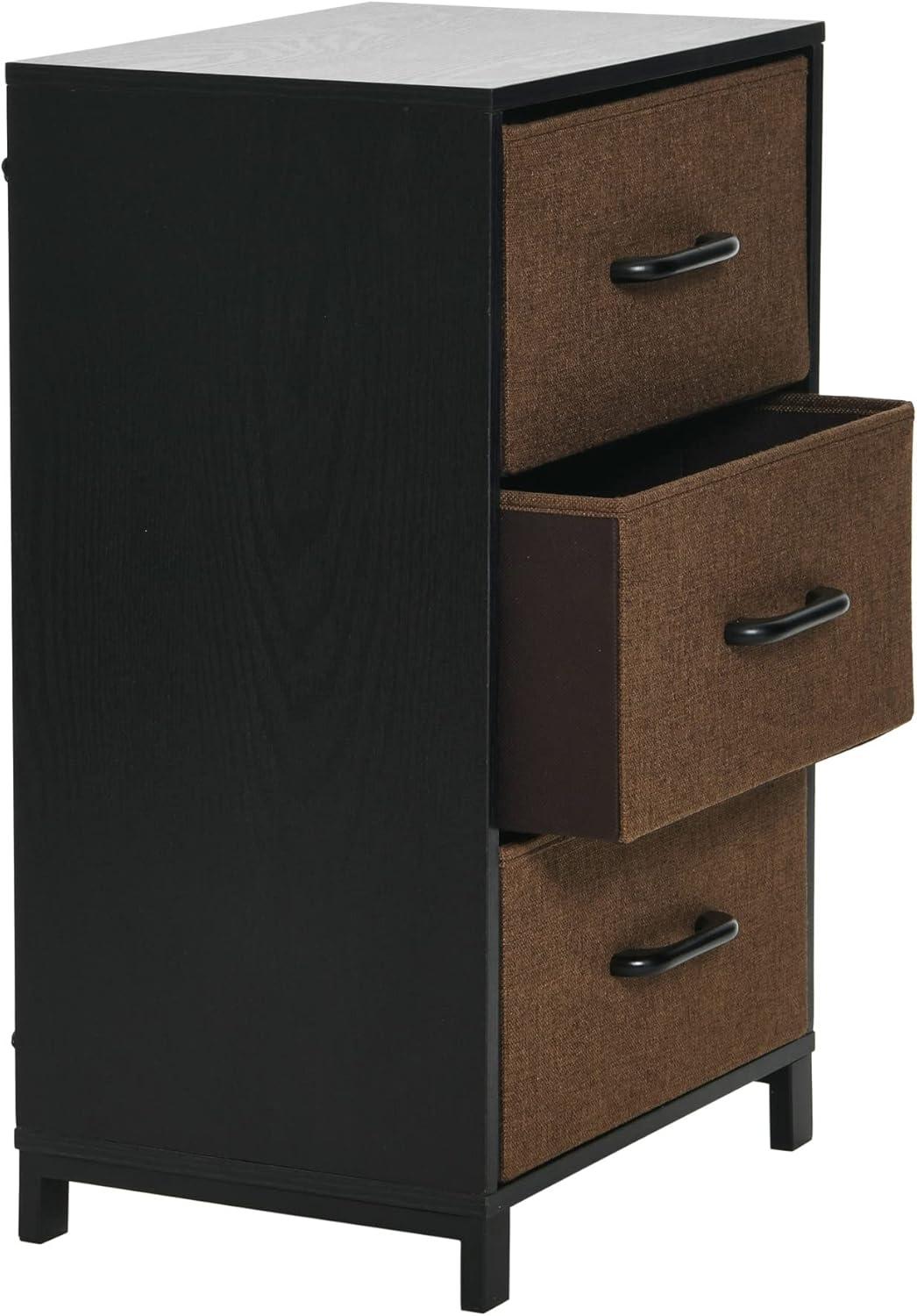 Household Essentials Dresser Nightstand Chest of Drawers Black Oak Wood Grain with 3 Brown Storage Drawers