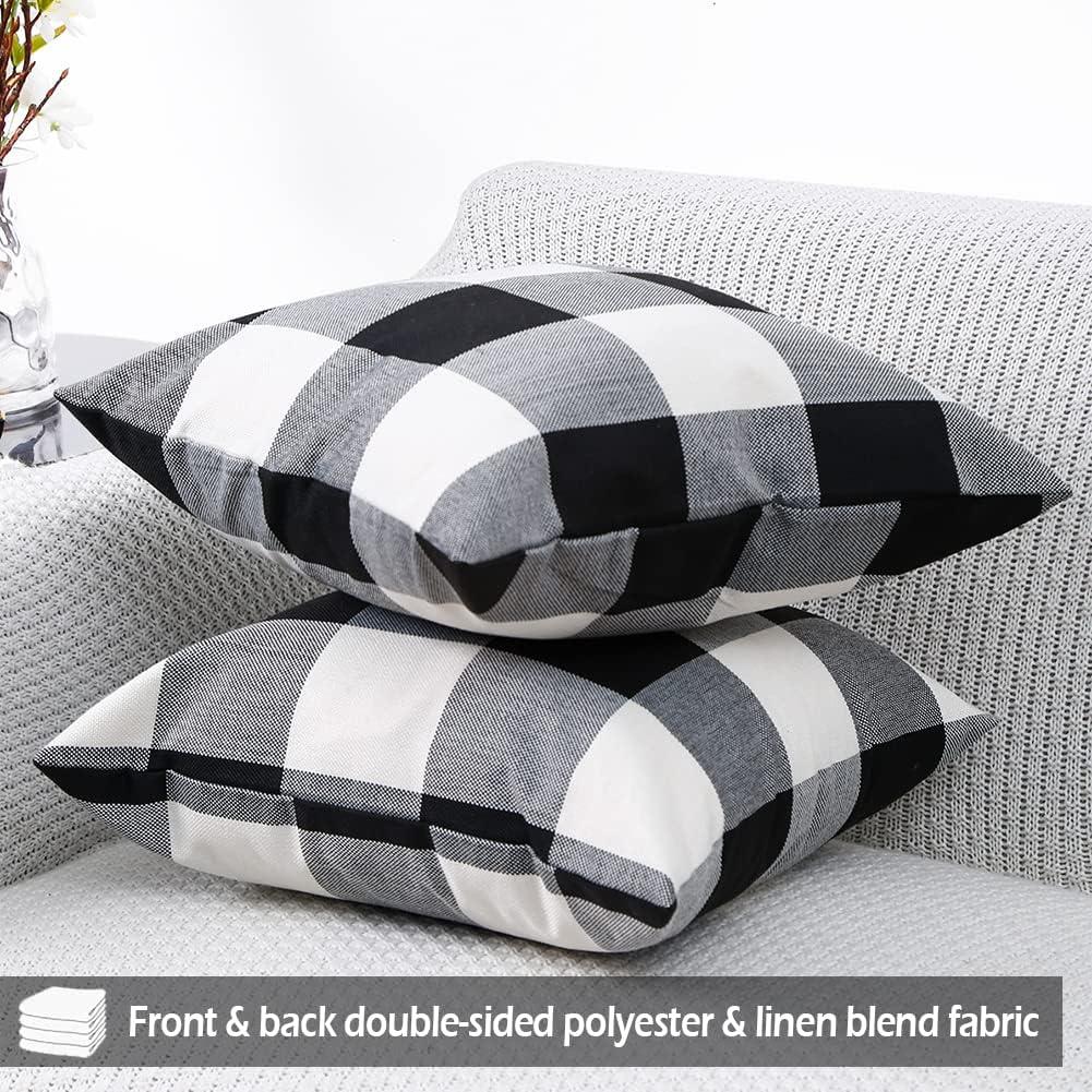 CARRIE HOME Buffalo Plaid Pillow Covers 18x18 Set of 2 Black and White Outdoor Throw Pillows Black Buffalo Check Pillow Covers Farmhouse Decor for Couch Sofa and Bed