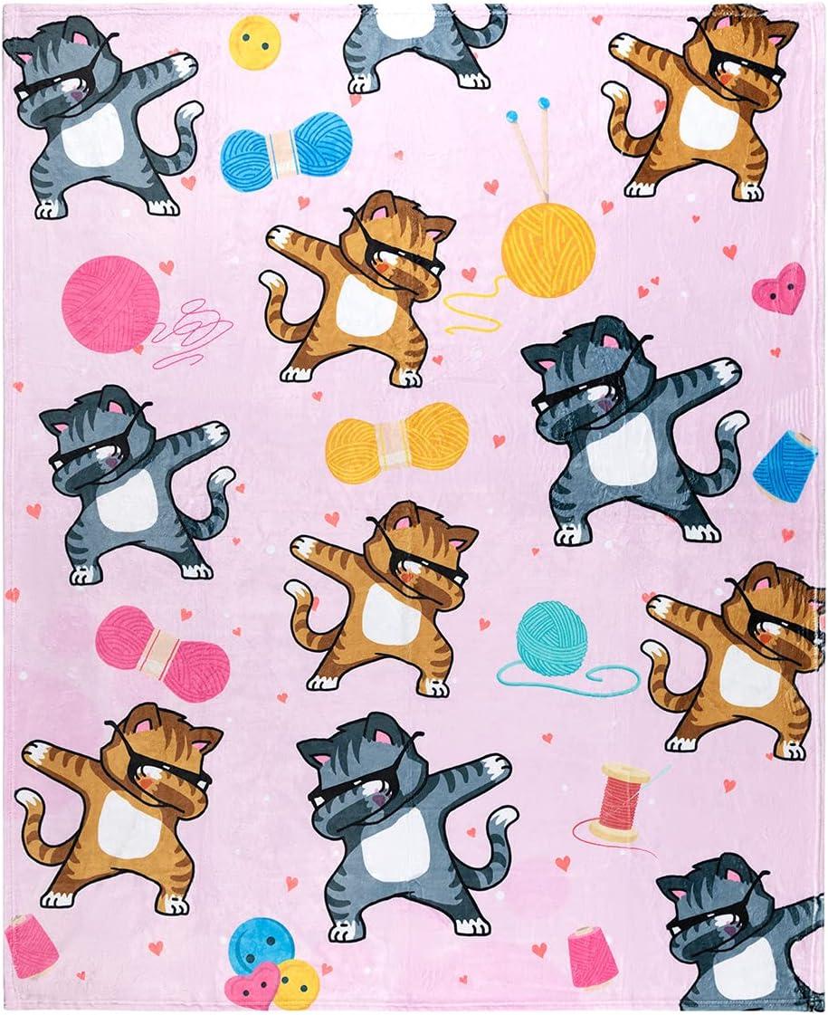 Pink Fleece Cat Pattern Throw Blanket for Girls 50x60