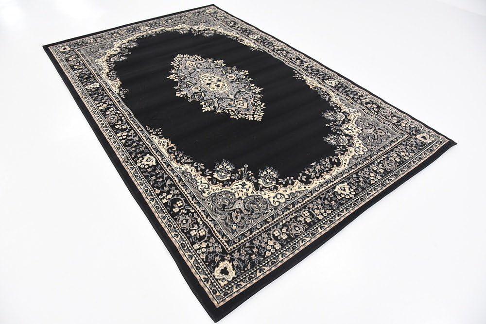 Unique Loom Reza Collection Traditional Persian Style Area Rug, Rectangular 5' 0" x 8' 0", Black/Beige